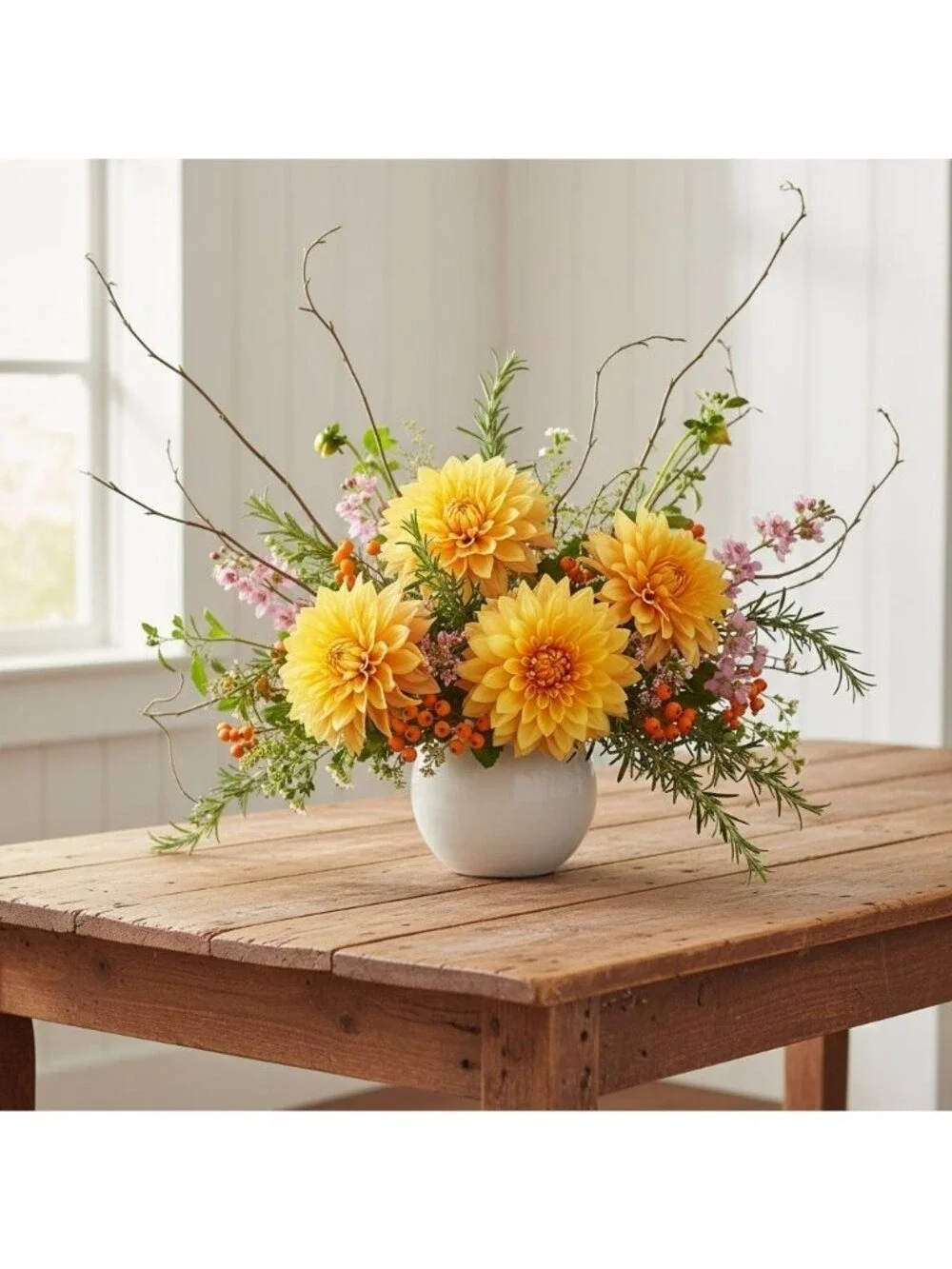 Yellow Dahlia Stem Faux Flower 24 Inch 5 Inch Bloom Bright Yellow Artificial